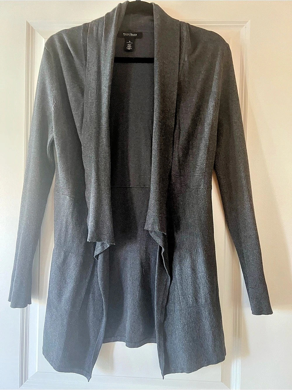 White House Black Market Open Front Draped Shawl Collar Ribbed Knit Cardigan